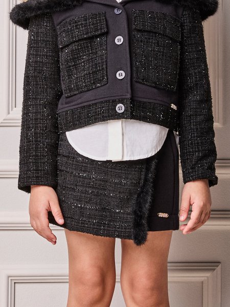 Short Saia Infantil Menina Animê de Tweed Shine com Pelinhos