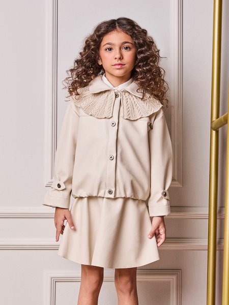 Jaqueta Infantil Menina Animê Fake Leather com Gola de Tricot