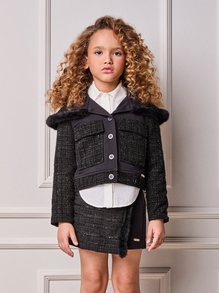 Casaco Infantil Menina Animê de Tweed com Maxi Gola