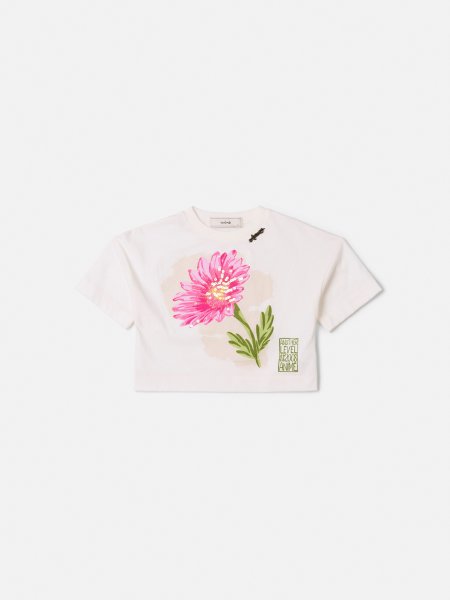 Blusa Infantil Menina Animê com Flor de Lantejoula