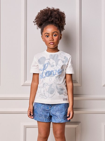 Blusa Infantil Menina Animê da Minnie e Mickey com Bordado de Tule