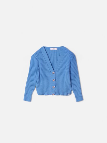 Cardigã Infantil Menina Animê de Tricot com Botões de Laços