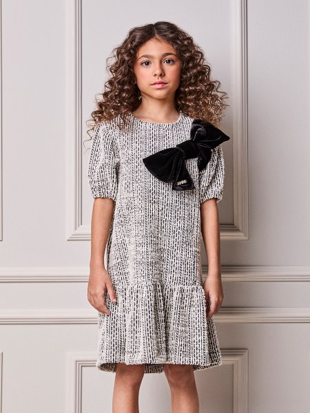 Vestido Infantil Menina Animê de Tweed com Máxi Laço