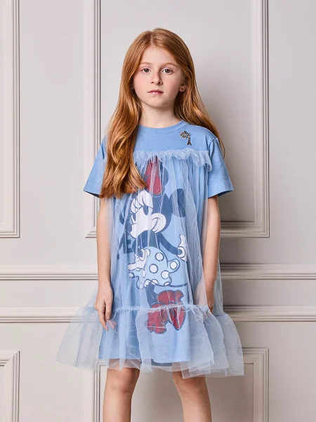 Vestido Infantil Menina Animê da Minnie com Babados de Tule