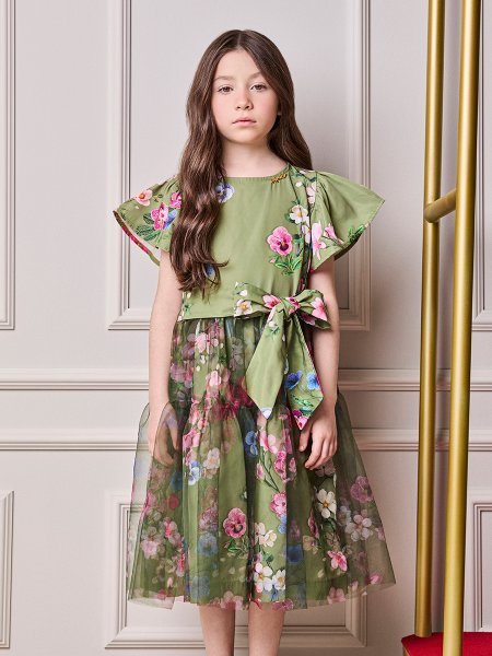 Vestido Infantil Menina Animê Floral com Tule