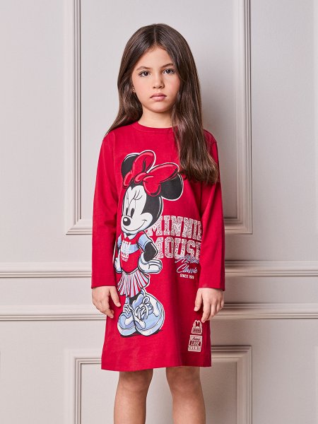 Vestido Infantil Menina Animê Manga Longa Cherry da Minnie