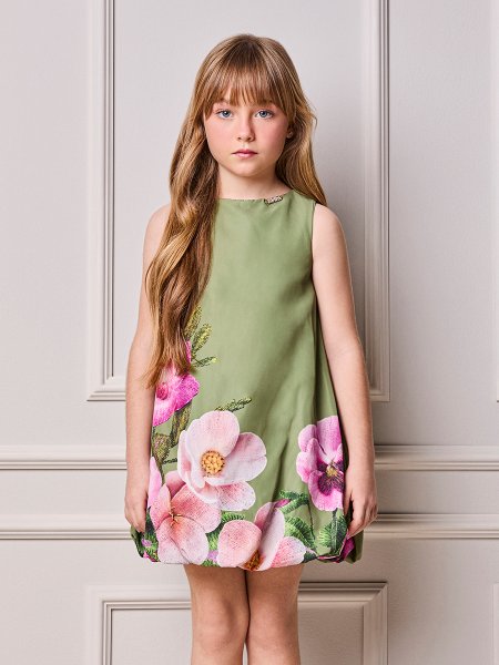 Vestido Infantil Menina Animê Balonê Floral com Laço