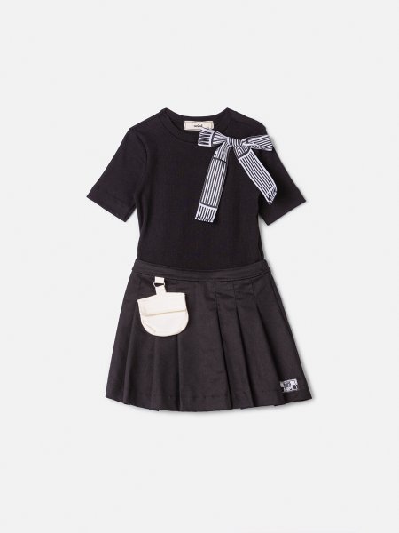 Vestido Infantil Menina Animê Canelado Plissado e Bolsinha