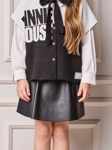 Saia Infantil Menina Animê Fake Leather com Pingente