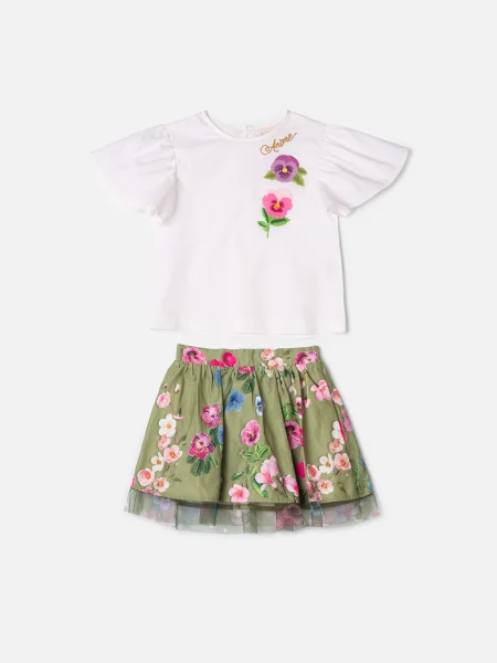 Conjunto Infantil Menina Animê Floral com Tule Estampado