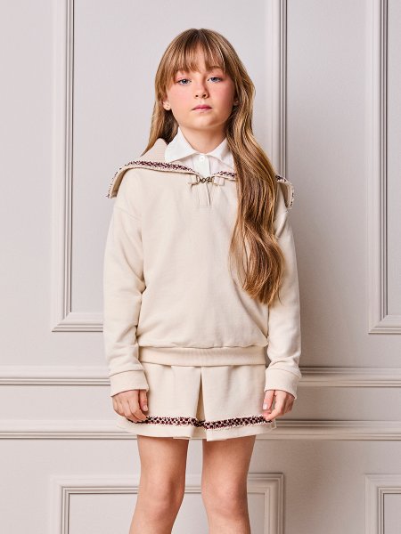 Conjunto Infantil Menina Animê de Moletom com Gola de Tricot