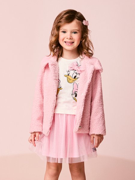 Casaco Infantil Menina Peluciado com Botões