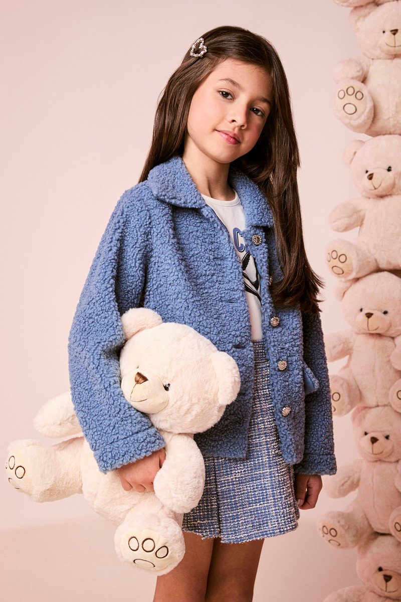 ウェア acoco Casaco Infantil Menina Peluciado com Botões