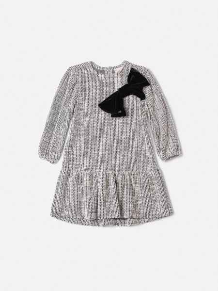 Vestido Infantil Menina Animê Manga Longa de Tweed com Máxi Laço