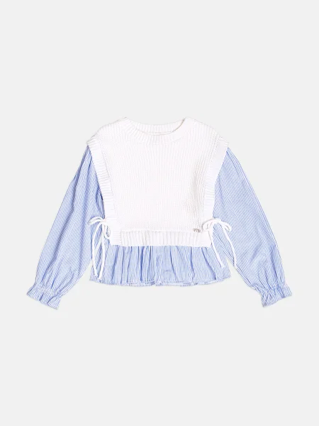 Colete Menina Infantil de Tricot com Camisa Listrada