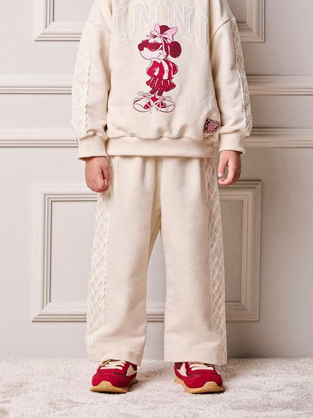 Calça Menina Animê Infantil de Moletom com Renda