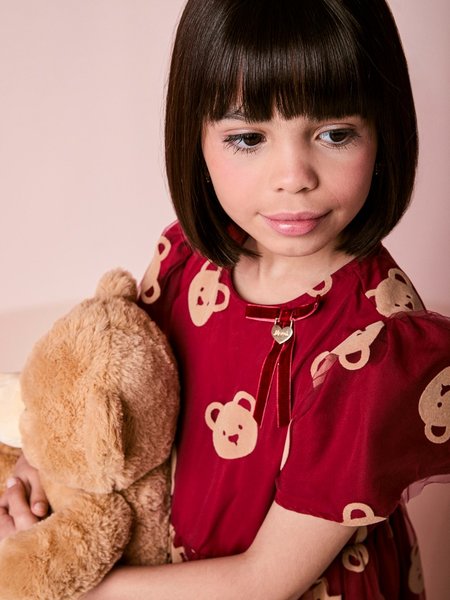Vestido Infantil Menina em Tule de Ursinhos