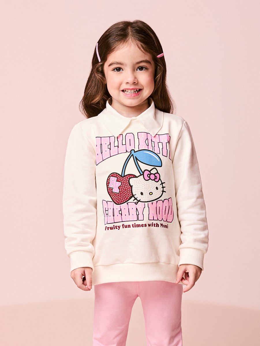【(・㉨・) 】andmaryLamiaknitsetminidress Conjunto Infantil Menina de Moletom da Hello Kitty com Strass