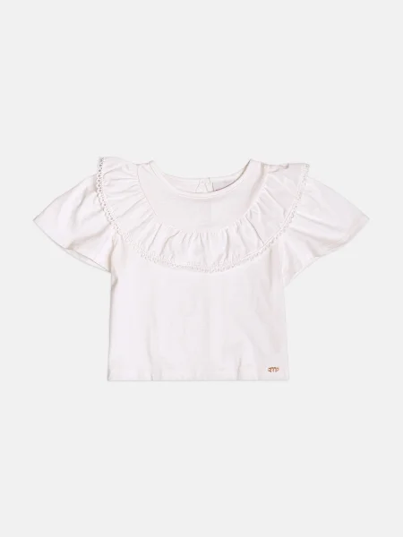 Blusa Menina Infantil Off Manga Curta com Babado e Renda
