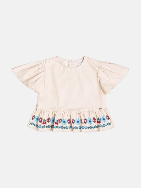 Blusa Menina Infantil Manga Curta com Bordado de Flores