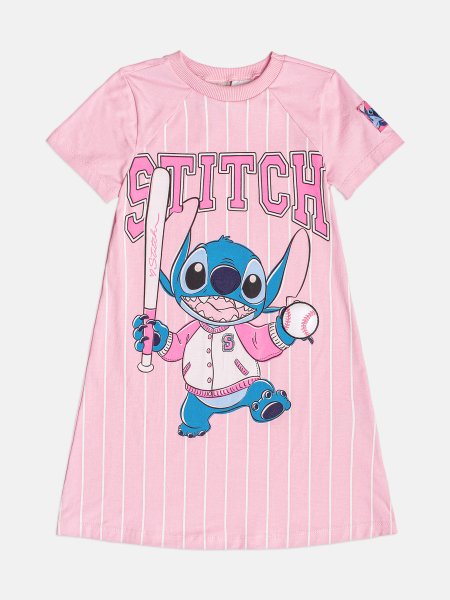 Vestido Infantil Menina Manga Curta Listrado do Stitch
