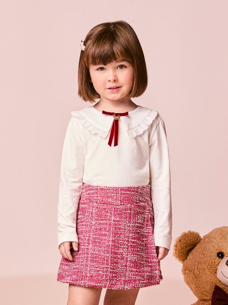Conjunto Infantil Menina Manga Longa em Tweed com Lacinho