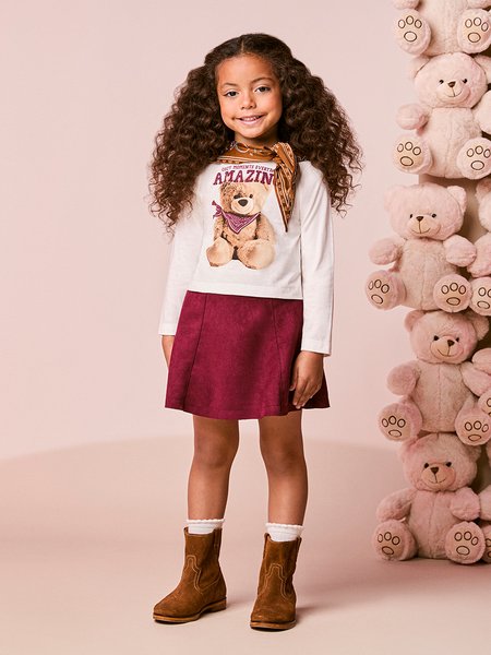 Conjunto Infantil Menina em Suede de Ursinho