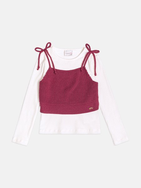 Blusa Menina Infantil com Top Bordô deTricot
