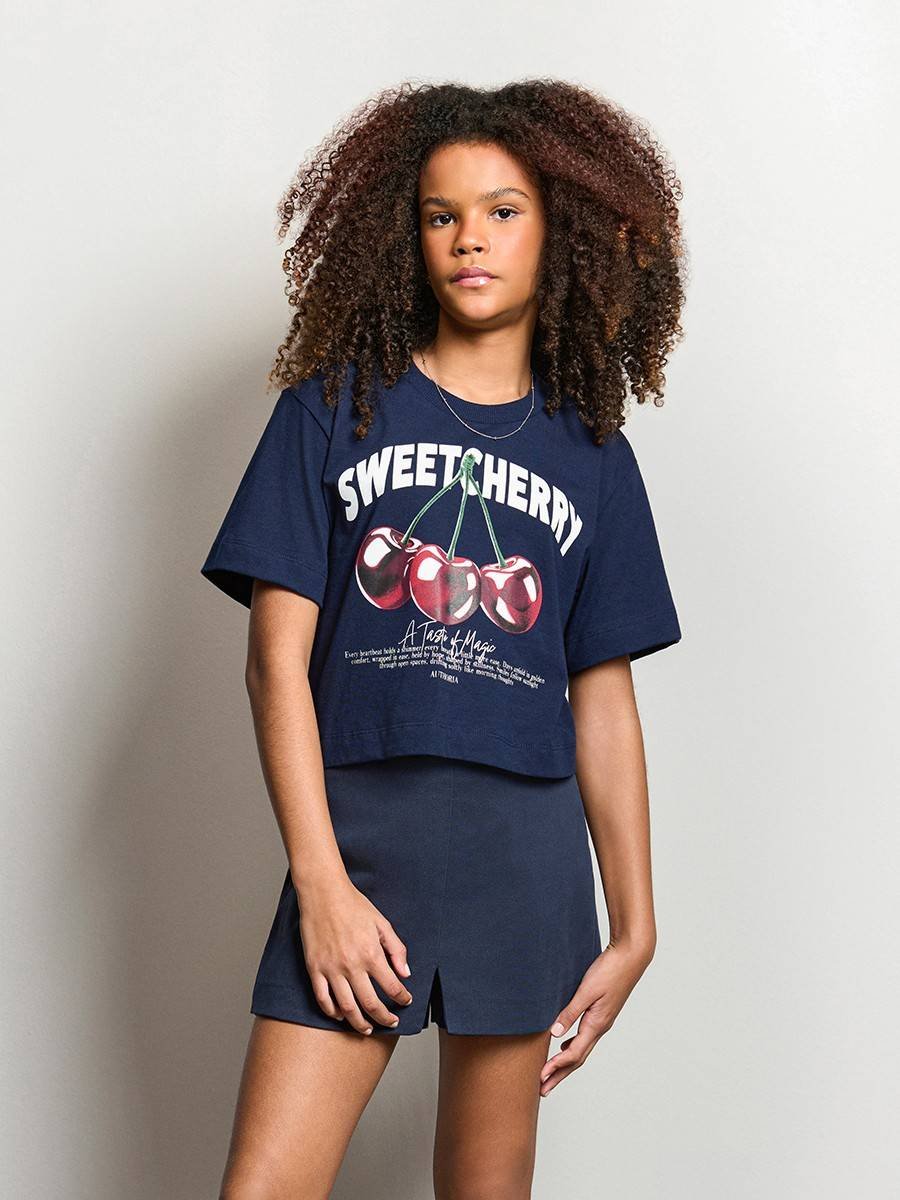 T-Shirt com Estampa Metalizada