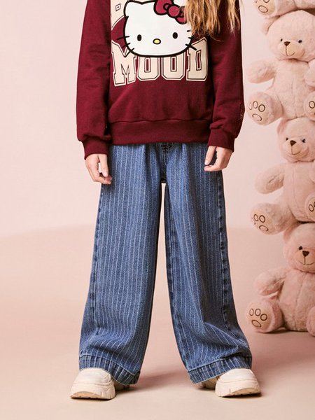 Calça Menina Wide Infantil Listrada com Laço
