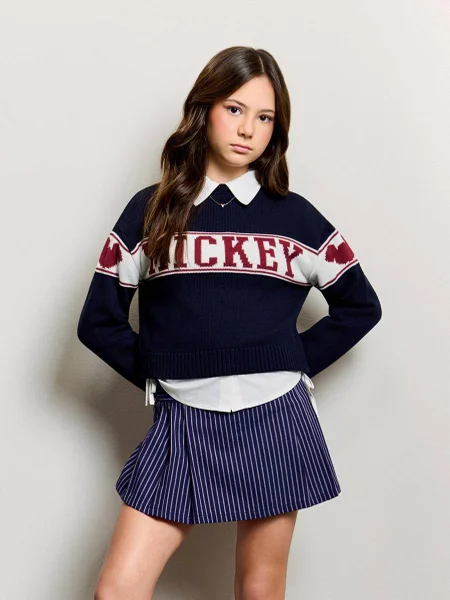 Casaco Suéter Feminino Authoria de Tricot do Mickey com Listras