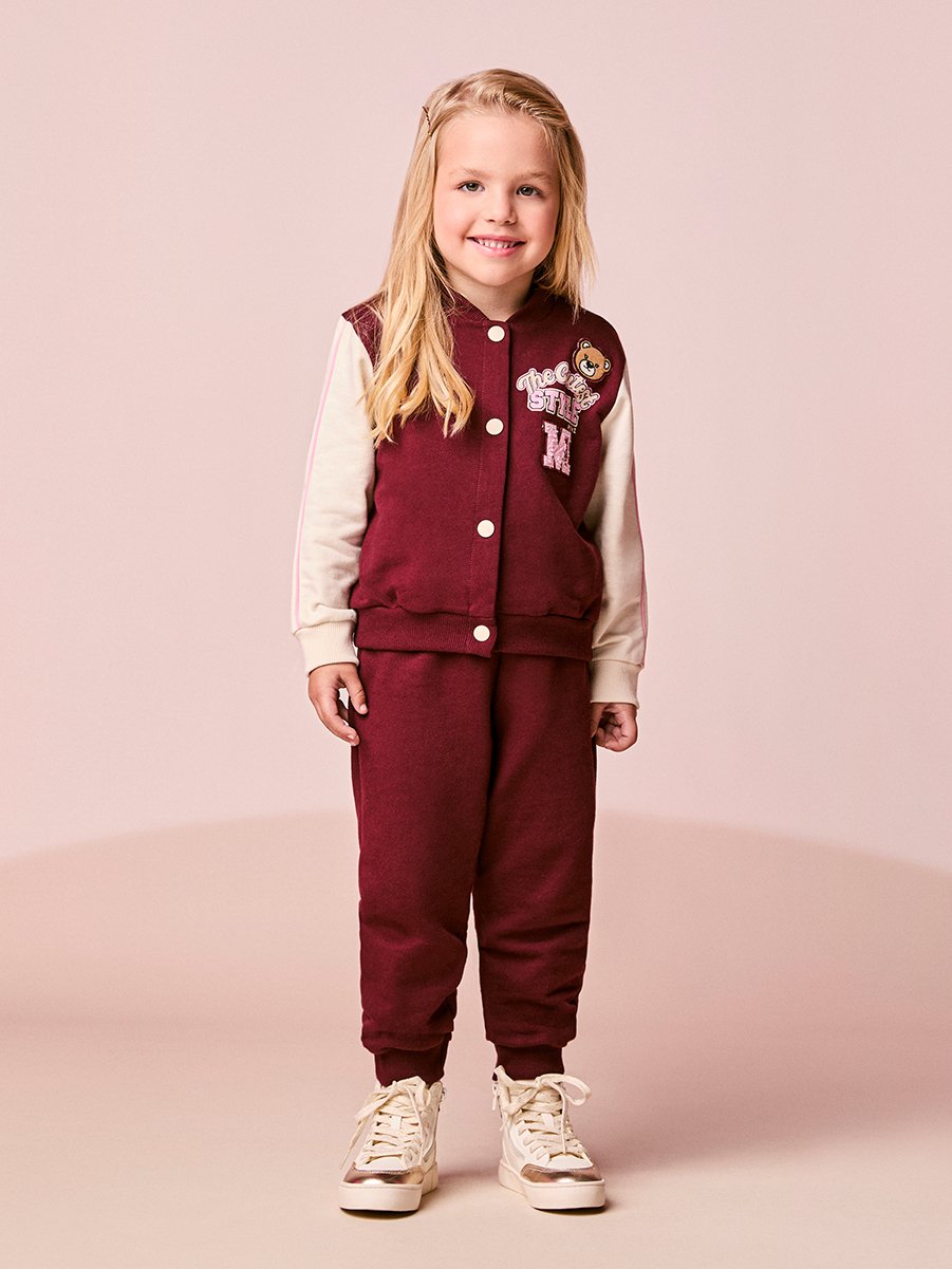 Conjunto Infantil Menina de Moletom com Patch de Urso