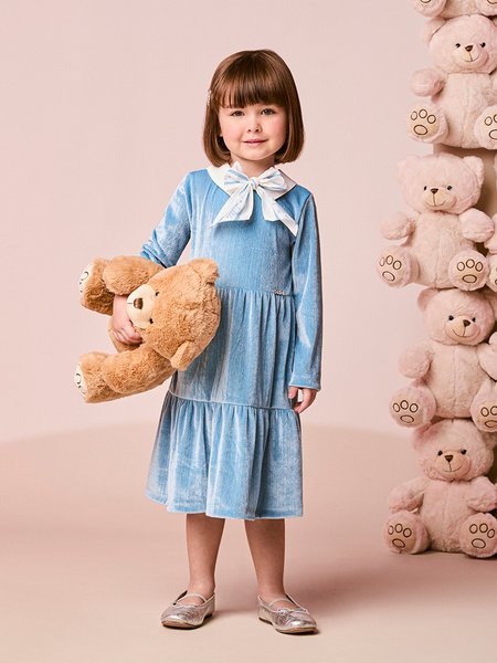 Vestido Infantil Menina Azul em Plush com Brilho