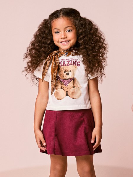 Conjunto Infantil Menina em Suede de Ursinho