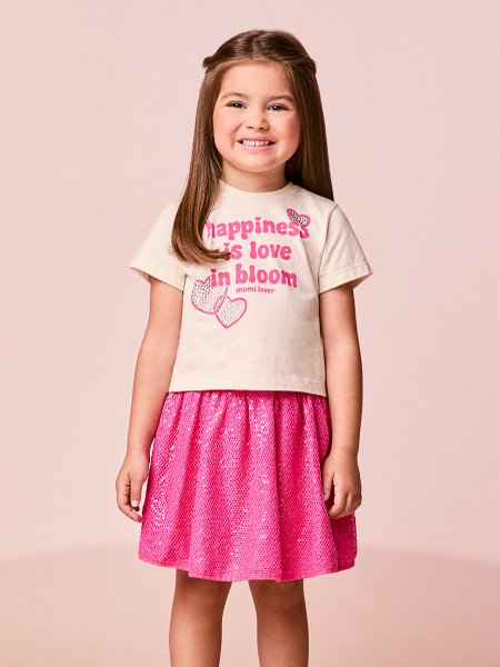 Conjunto Infantil Menina Pink de Corações com Paetê