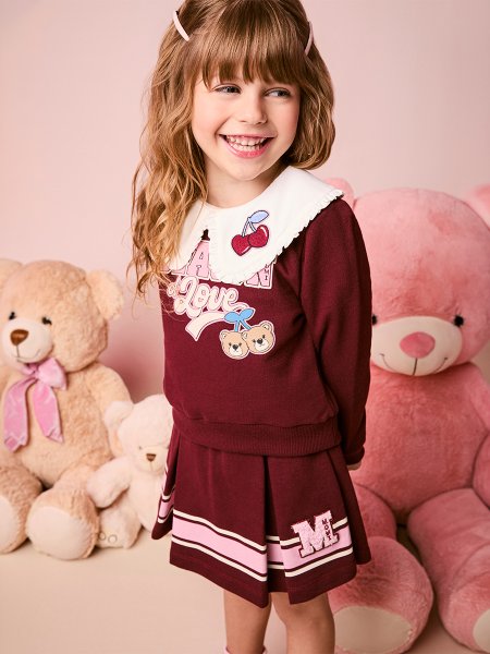 Conjunto Infantil Menina de Moletom Bordô com Ursinhos