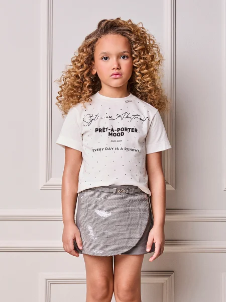 Conjunto Infantil Menina Animê Xadrez com Paetê e Strass