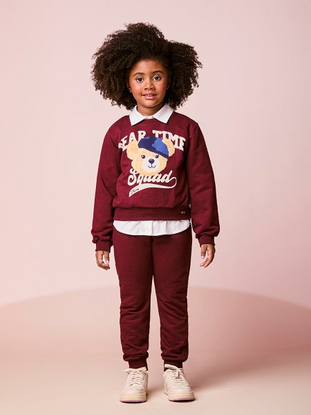 Conjunto Infantil Menina de Moletom Bordô de Ursinha