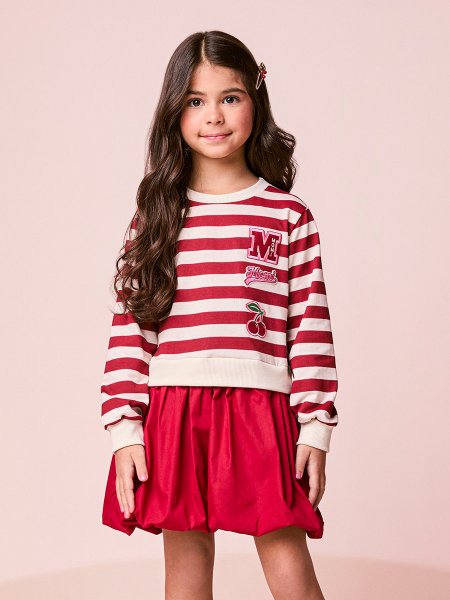 Vestido Menina Balonê Infantil com Patch de Cereja