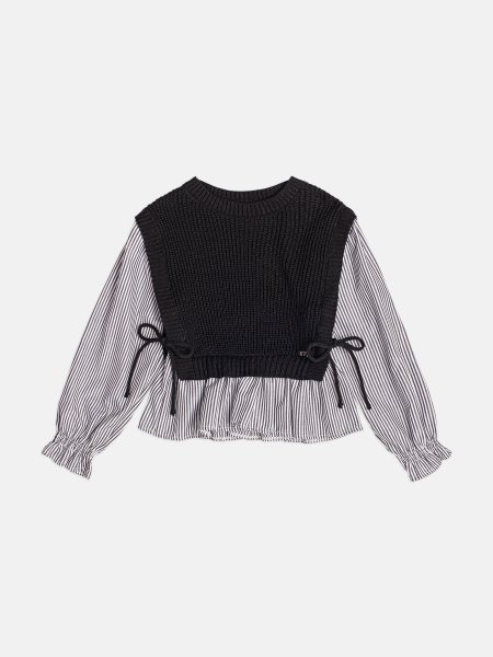 Colete Menina Infantil de Tricot com Camisa Listrada