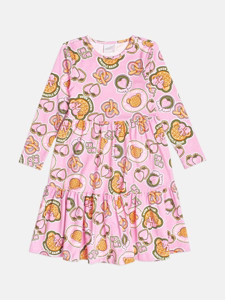 Vestido Infantil Menina com Estampa de Waffle Bear