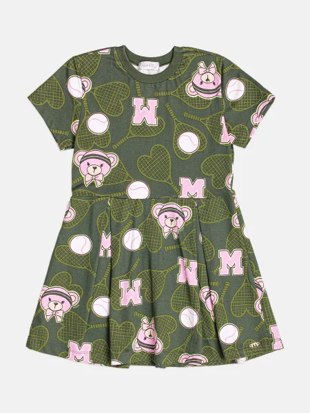 Vestido Infantil Menina Manga Curta de Ursinha Tenista