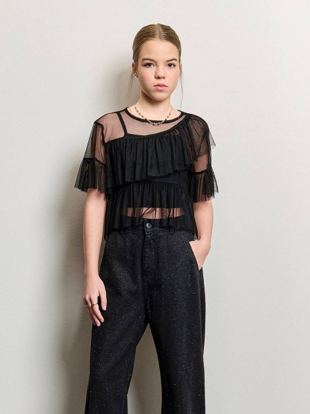 Blusa Feminina Authoria de Tule com Babados