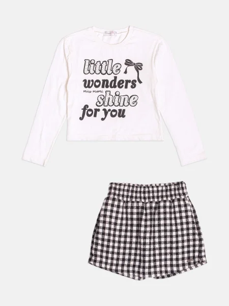 Conjunto Infantil Menina Xadrez com Lettering