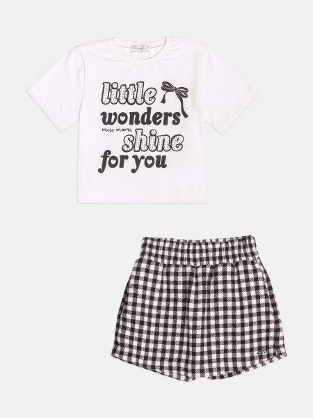 Conjunto Infantil Menina Manga Curta Xadrez com Lettering
