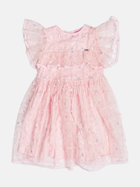 Vestido Infantil Menina em Tule Bordado de Flores