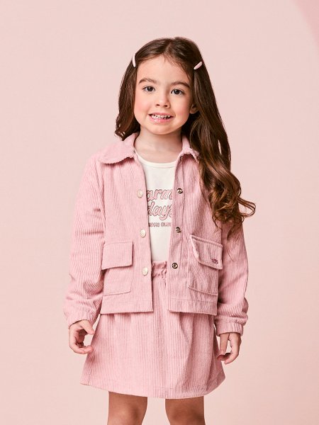 Jaqueta Infantil Menina Rosa de Veludo Cotelê