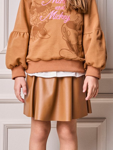 Saia Infantil Menina Animê Fake Leather com Pingente