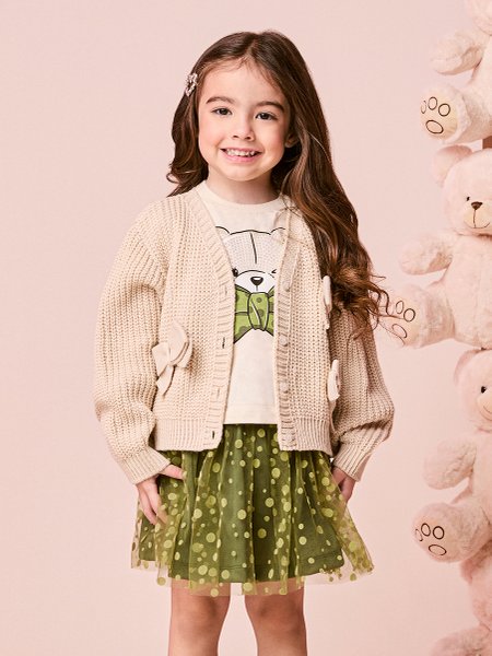 Casaco Infantil Menina de Tricot com Lacinhos