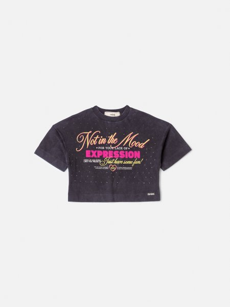 Blusa Infantil Menina Animê Grafite com Lettering e Strass